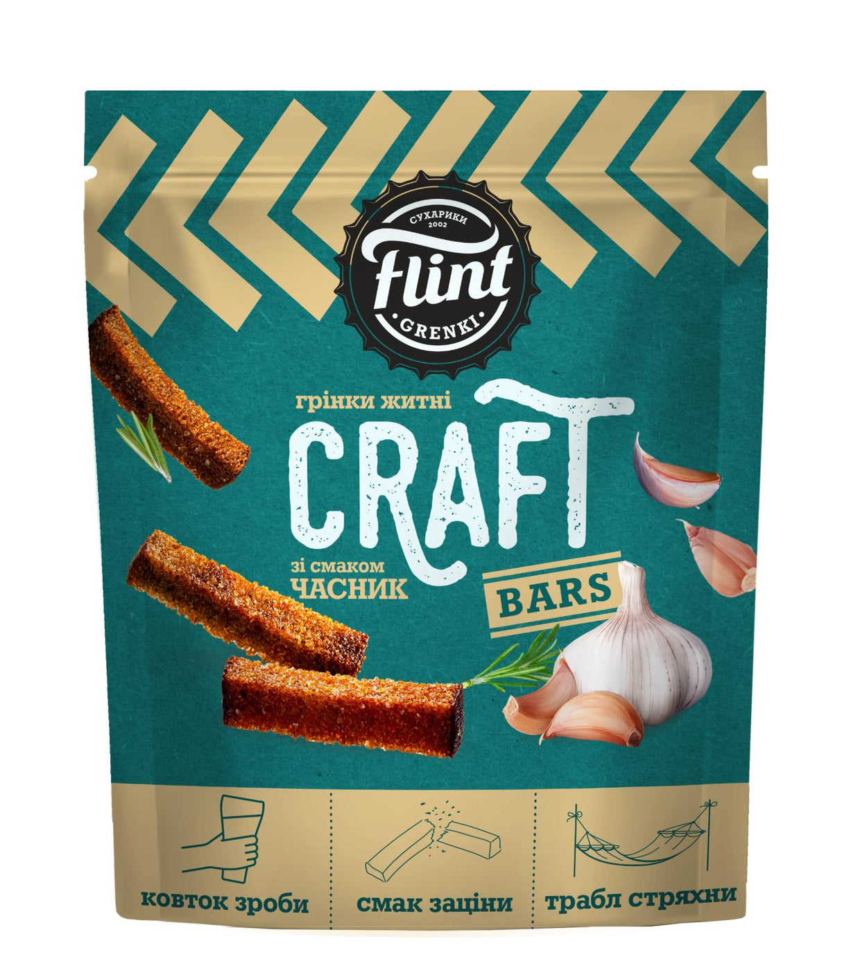 4 FLINT CRAFT GARLIC Bread Bars Baked Bread Crisps Beer Snacks 90g 3.1oz