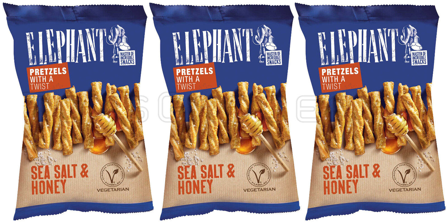 3 ELEPHANT Baked Twist Pretzels Sea Salt & Honey Flavor Snacks 70g 2.5oz