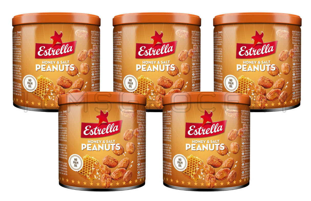 5 ESTRELLA HONEY & SALT Roasted & Caramelized Peanuts Snacks 140g 4.9oz