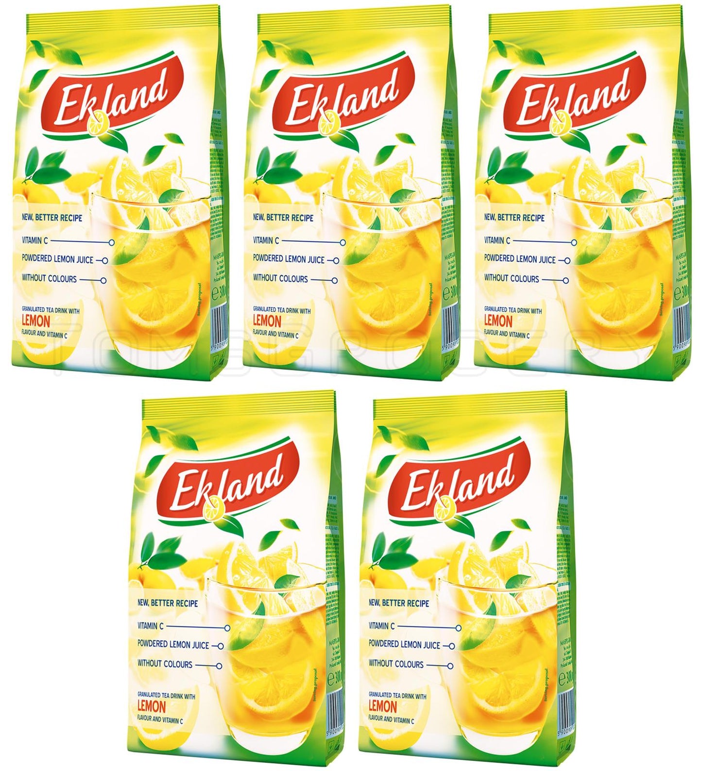 5 EKOLAND LEMON Flavor Granulated Instant Tea Drink Bags Hot & Cold 300g 10oz