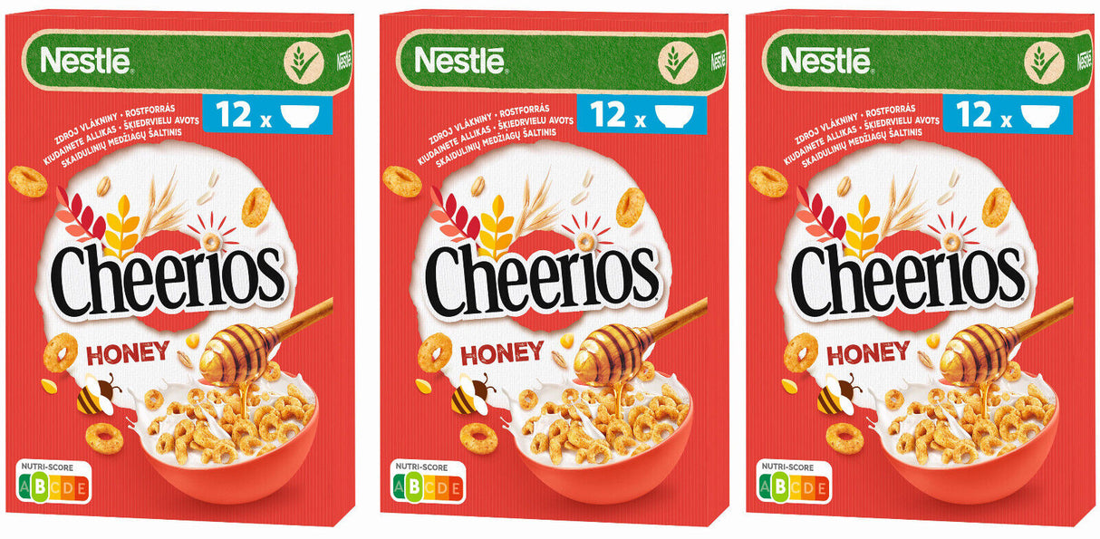 3 NESTLE HONEY CHEERIOS Wholegrain Breakfast Cereal Boxes 375g 13.2oz