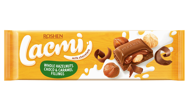 ROSHEN LACMI Chocolate Bar with Whole Hazelnuts, Choco & Caramel Filling 295g