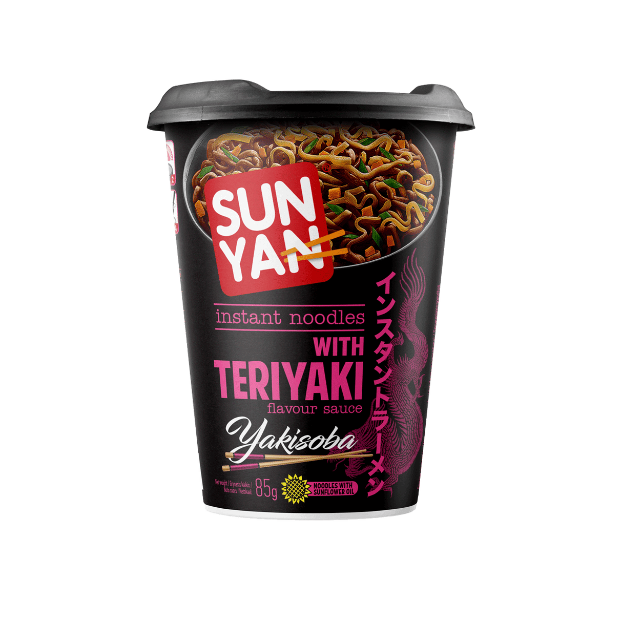 SUN YAN Yakisoba Instant Noodles with Teriyaki Flavor Sauce Bucket 85g 3oz