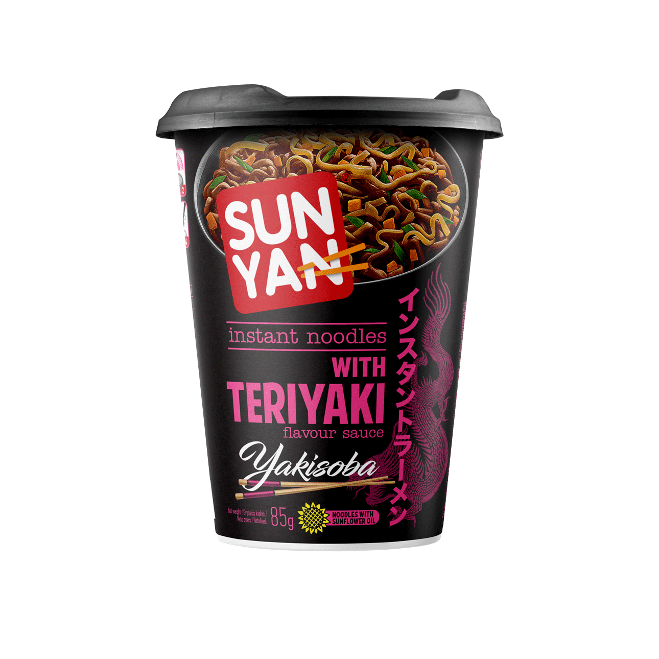 SUN YAN Yakisoba Instant Noodles with Teriyaki Flavor Sauce Bucket 85g 3oz