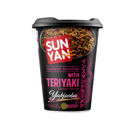 SUN YAN Yakisoba Instant Noodles with Teriyaki Flavor Sauce Bucket 85g 3oz