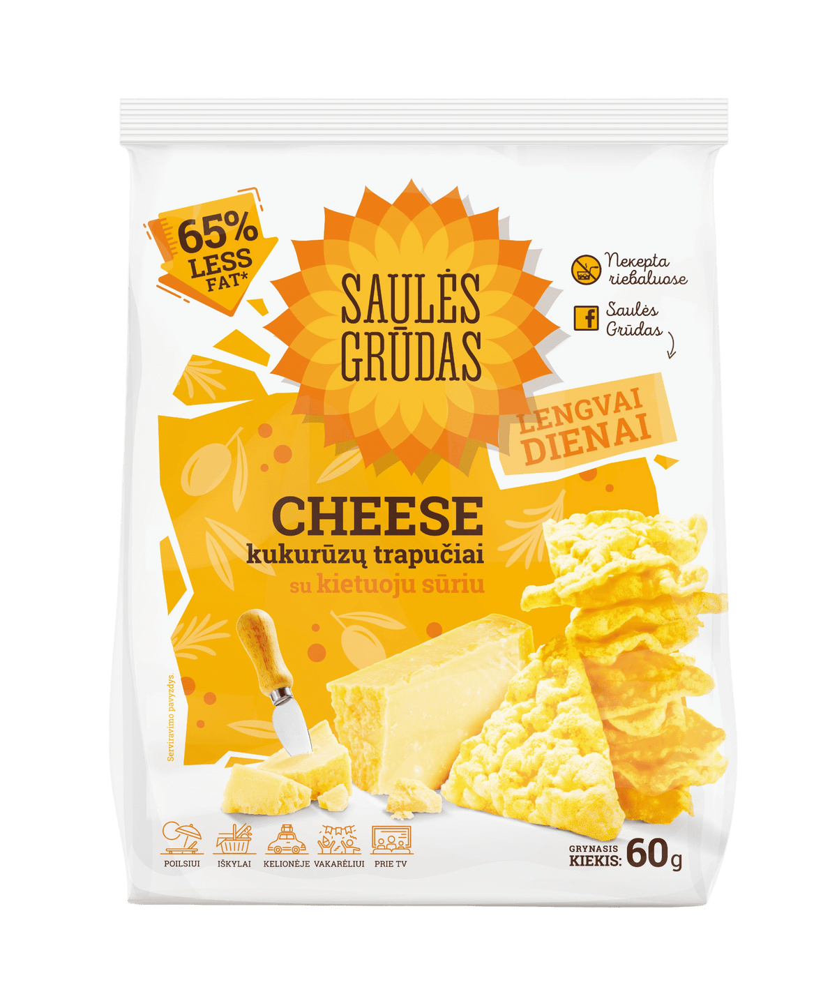 SAULES GRUDAS CHEESE Flavor Puffed Corn Crisps Crackers 60g