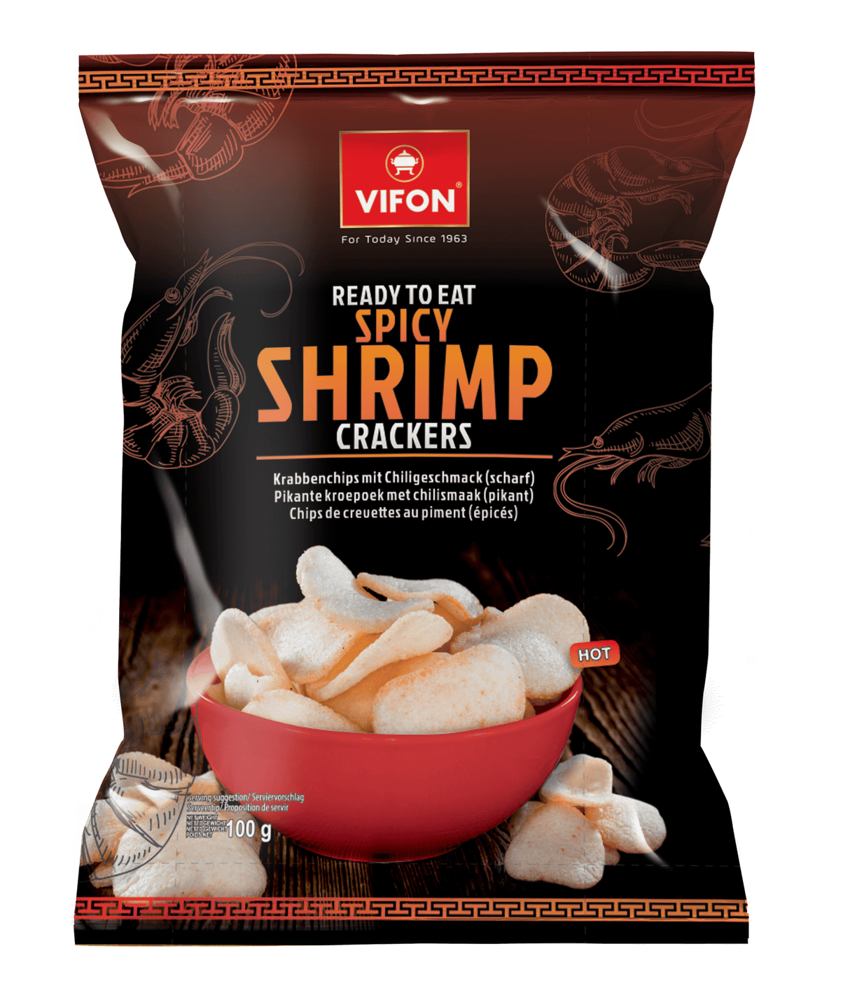 VIFON Spicy Shrimp Crackers Snacks 6 x 100g