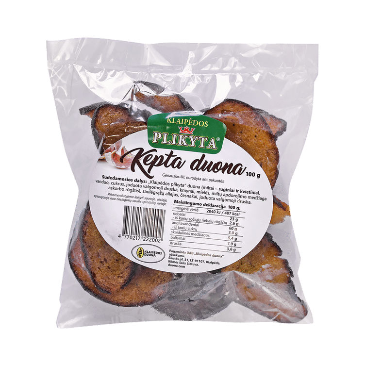Klaipedos Plikyta Classic Thin Sliced Baked Bread Crisps with Garlic 100g