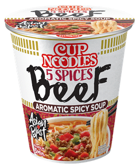 NISSIN CUP NOODLES Instant Noodle Soup with 5 Spices & Beef 64g