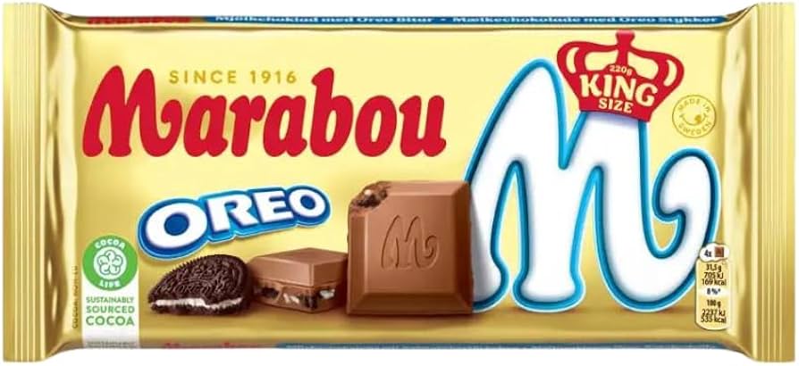 MARABOU OREO King Size Chocolate Bar With Cookie Crisps Sweets 220g 7.7oz