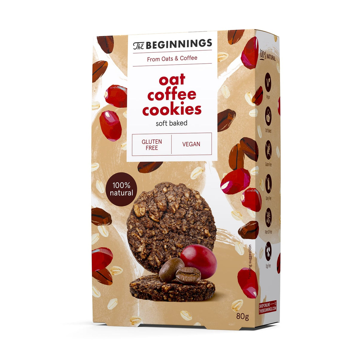 THE BEGINNINGS Soft Baked Oat Coffee Cookies 100% Natural 80g