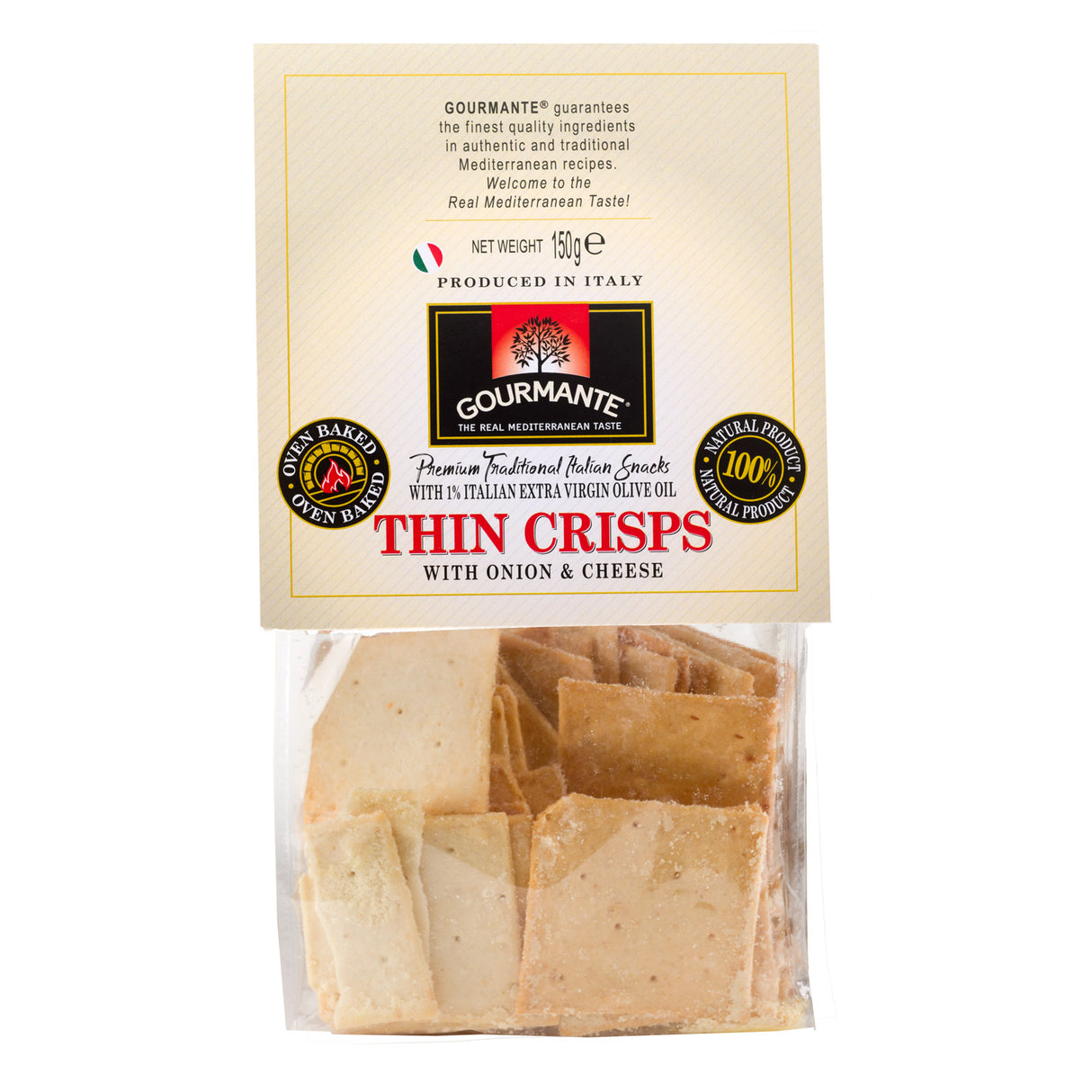 GOURMANTE Thin Crisps with Onion & Cheese Traditional Italian Bread Snacks 150g