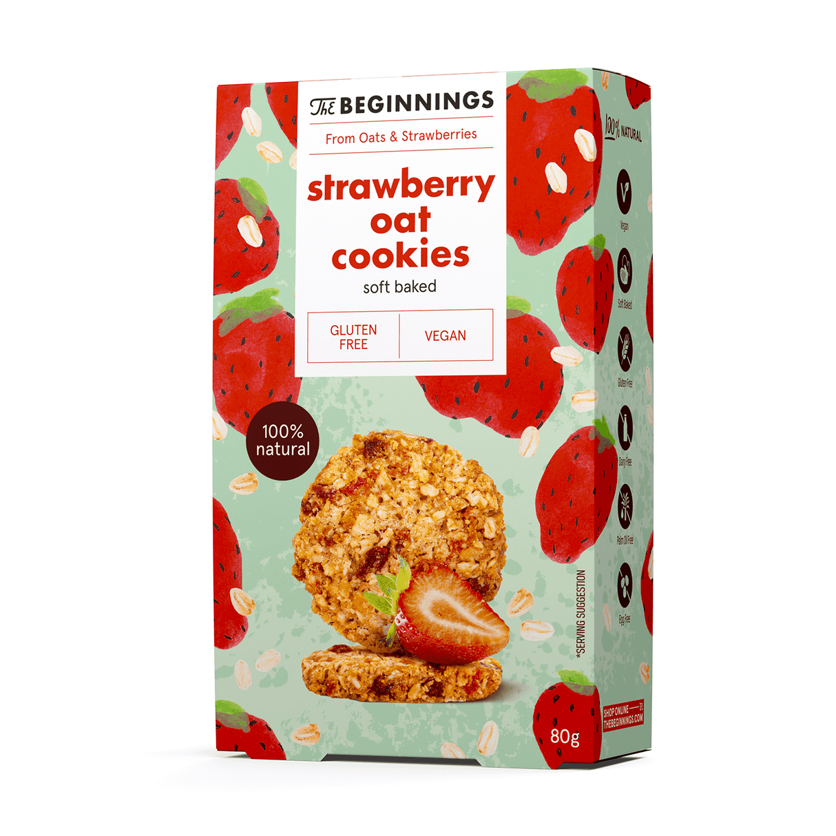 THE BEGINNINGS Soft Baked Strawberry Oat Cookies 100% Natural 80g