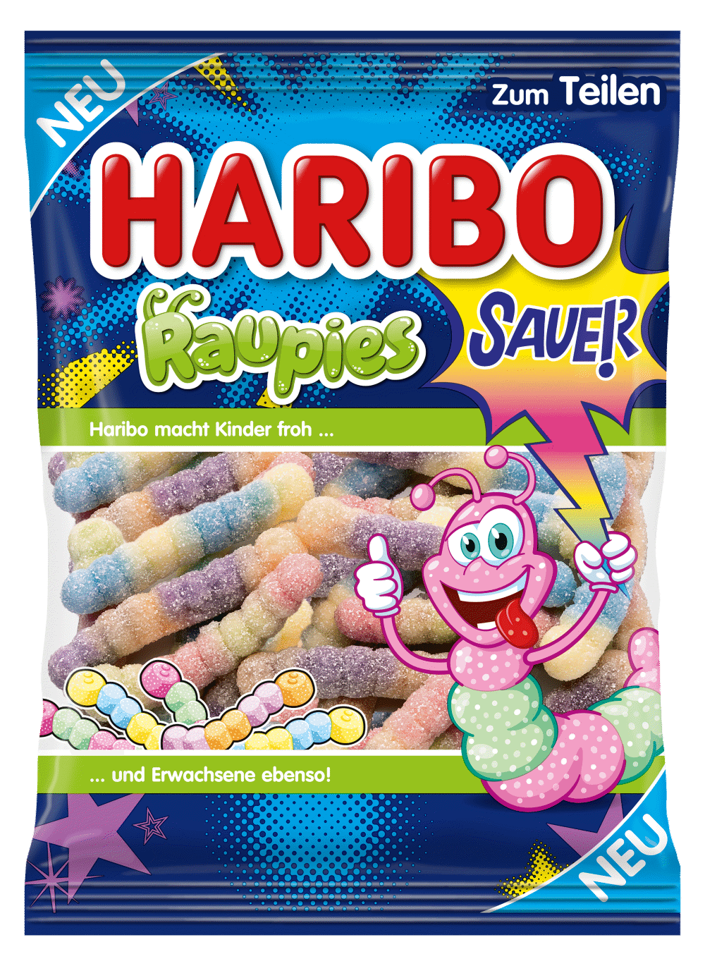 HARIBO RAUPIES Sour Sugar Coated Worms Gummi Candies 8 x 160g