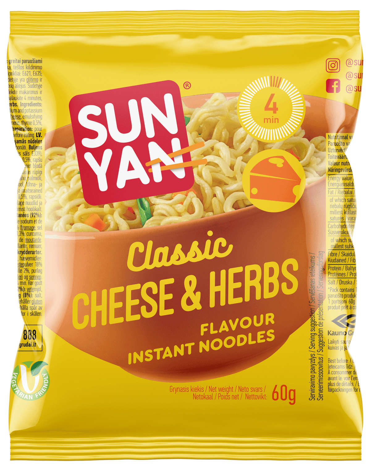 SUN YAN Classic Cheese & Herbs Flavor Instant Noodles 60g