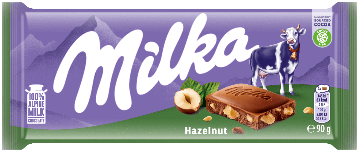 MILKA Alpine Milk Chocolate Bar with Chopped Hazelnuts 90g