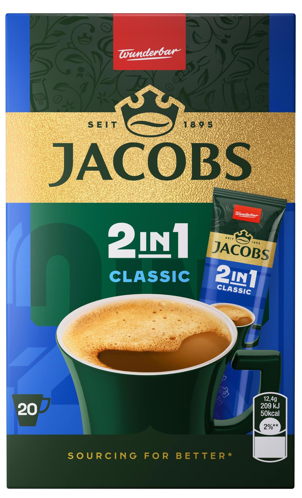 JACOBS Classic 2in1 Instant Coffee 20 Sticks Box 248g 8.75oz