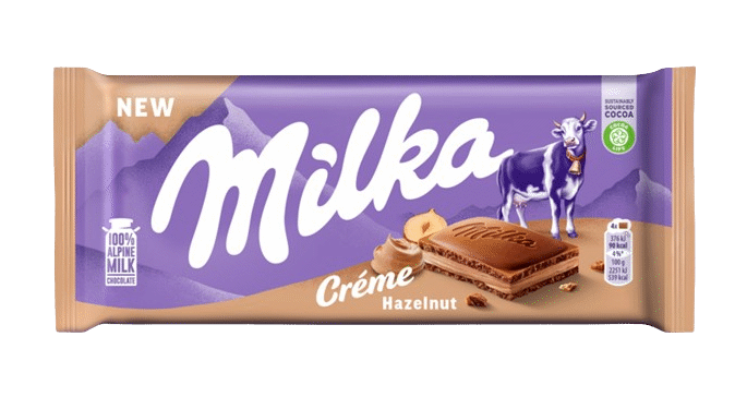 MILKA Alpine Milk Chocolate Bar with Creme Hazelnut Filling 85g