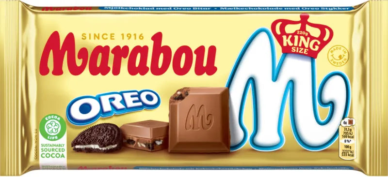MARABOU OREO King Size Chocolate Bar With Cookie Crisps Sweets 220g 7.7oz