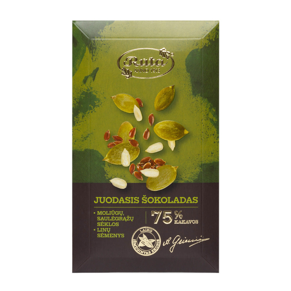 RUTA 75% Cocoa Dark Chocolate with Pumpink, Sunflowers and Flax Seeds 90g