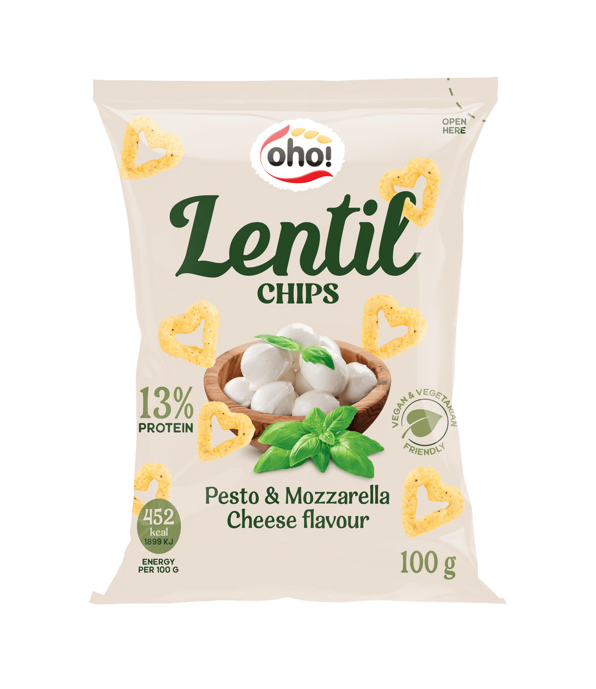 OHO Lentil Chips Pesto & Mozzarela Cheese Flavor Snacks 100g 3.5oz