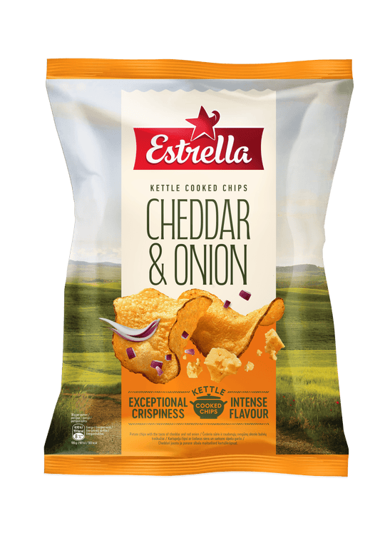 ESTRELLA CHEDDAR & ONION Flavor Kettle Cooked Potato Chips Snacks 120g 4.2oz