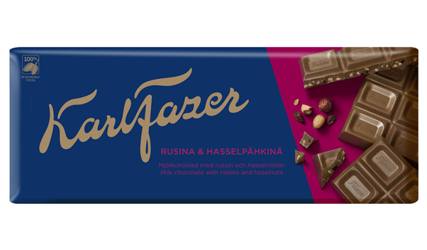 KARL FAZER Milk Chocolate Bar with Raisins & Hazelnuts 200g 7oz