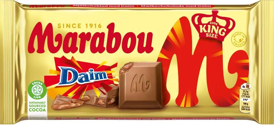 MARABOU DAIM Flavor King Size Chocolate Bar With Crunchy Nougat 220g 7.7oz