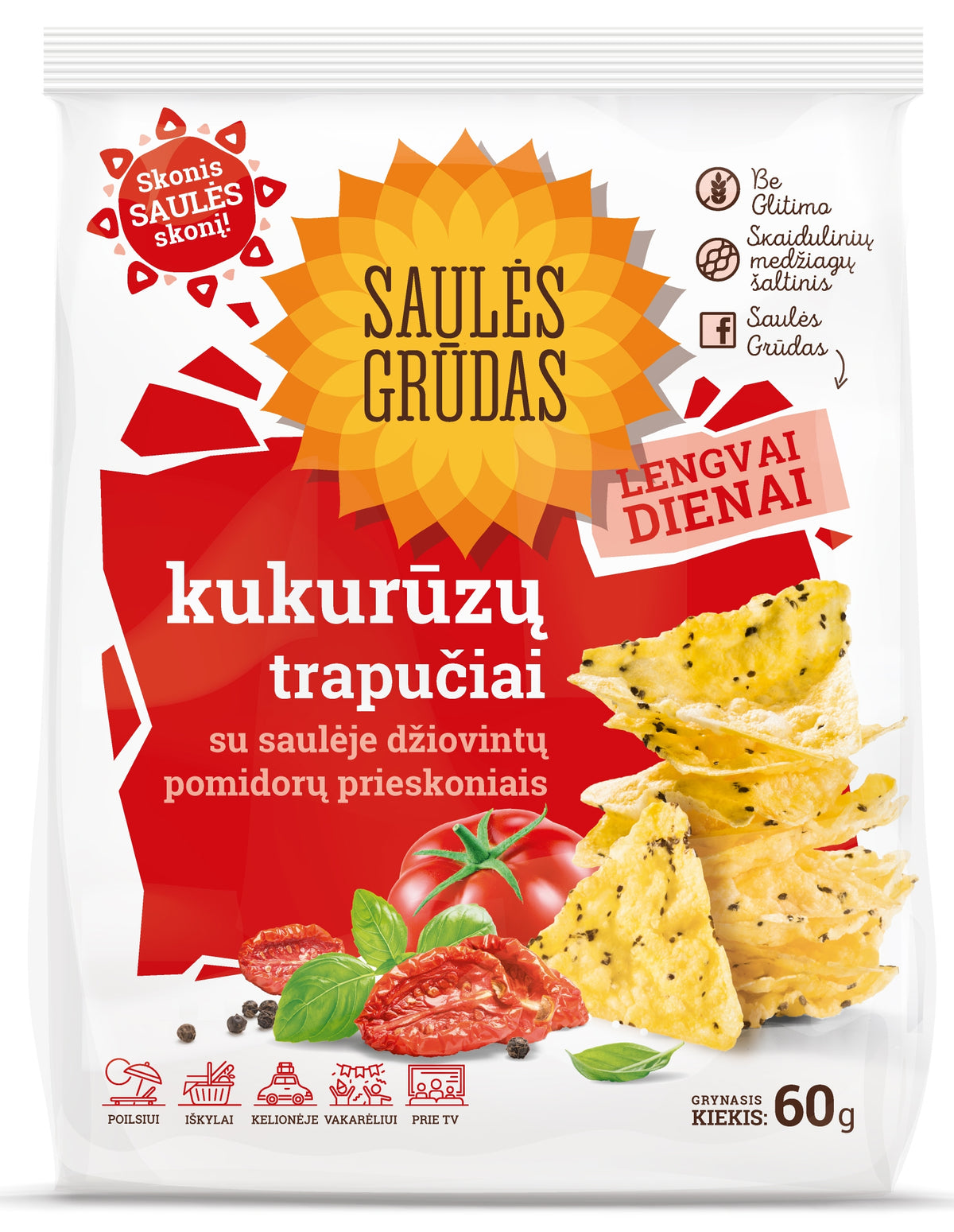 SAULES GRUDAS SUN DRIED TOMATO Flavor Puffed Corn Crisps Crackers 60g