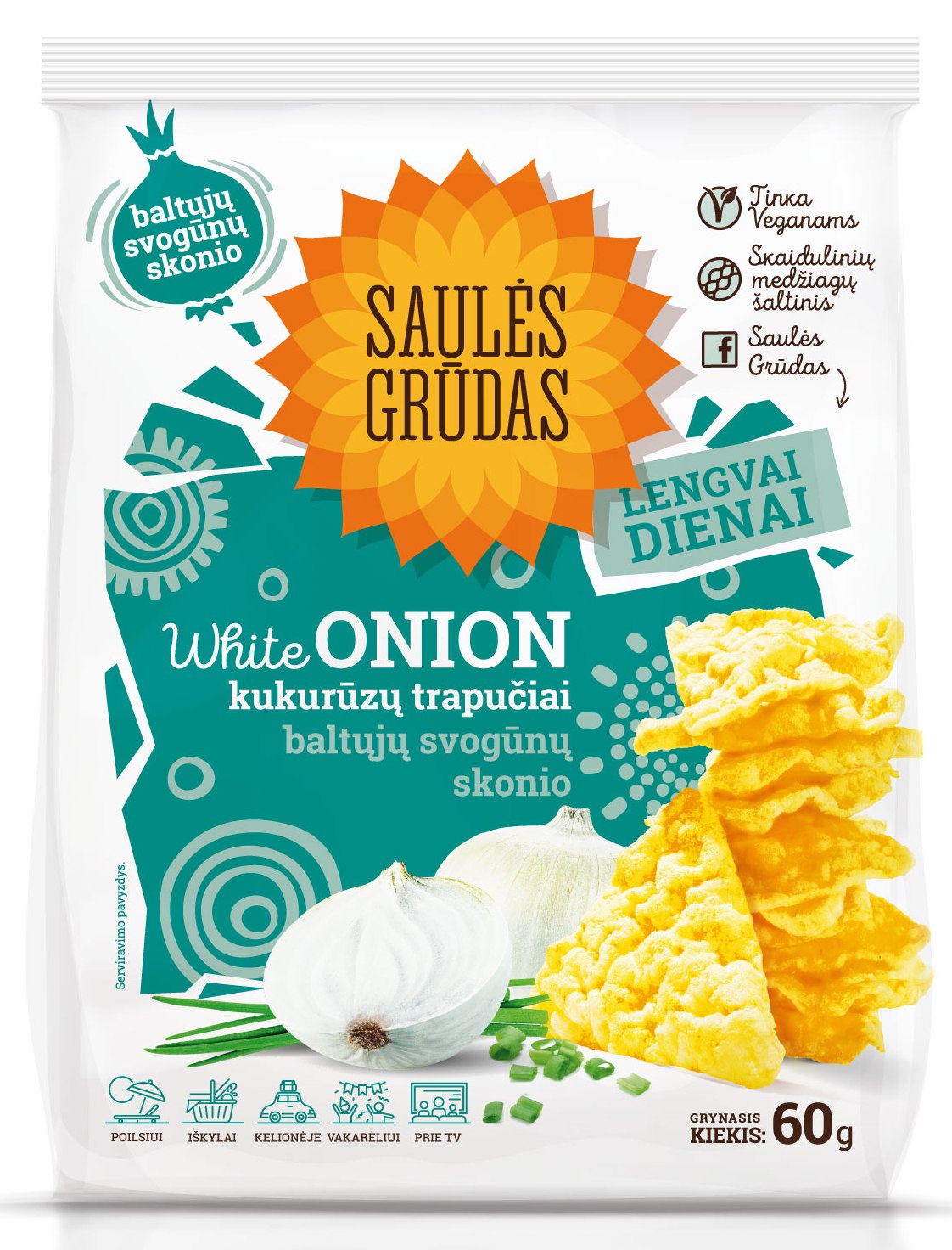 SAULES GRUDAS WHITE ONION Flavor Puffed Corn Crisps Crackers 60g