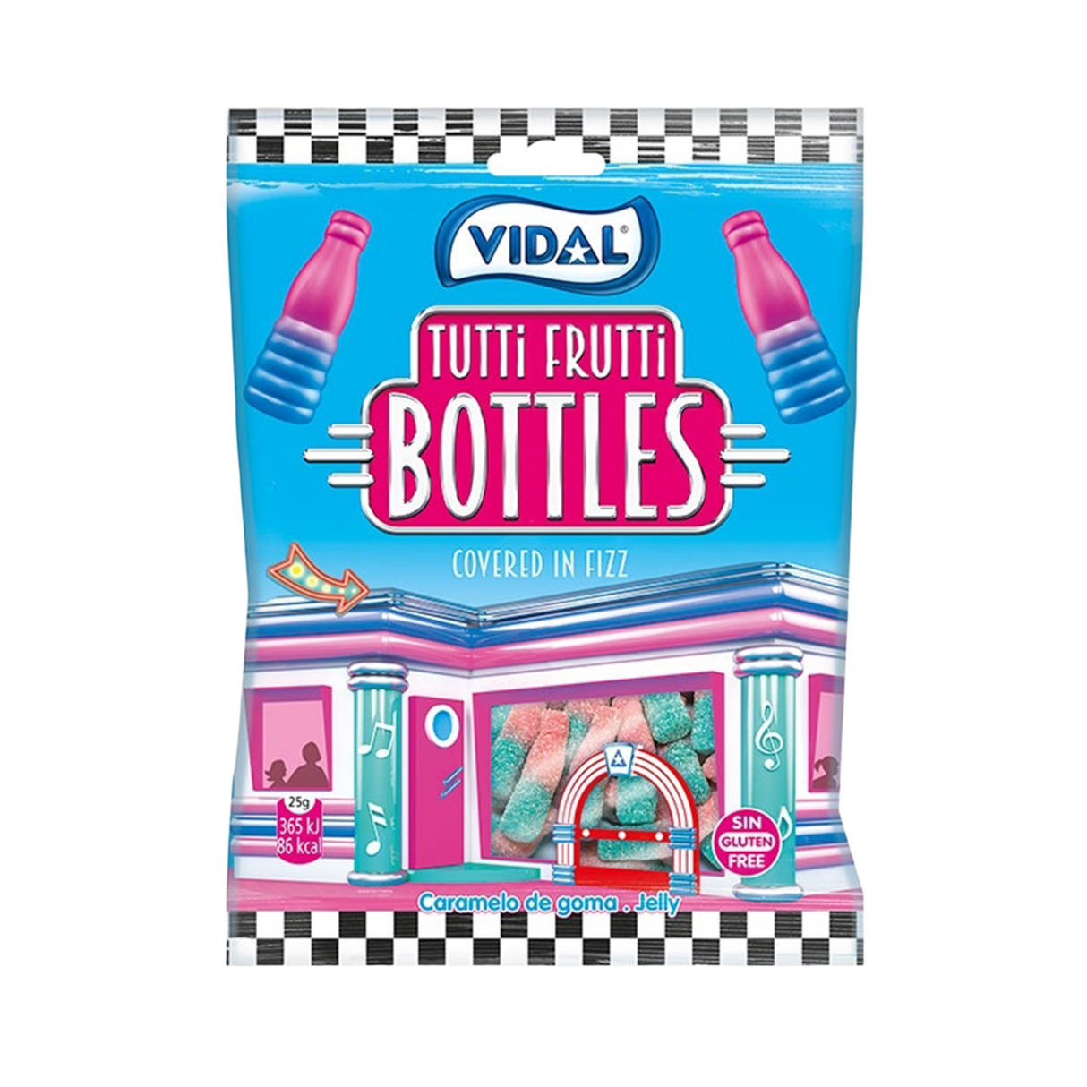 VIDAL TUTTI FRUTTI BOTTLES Covered in Fizz Gummi Candies 90g