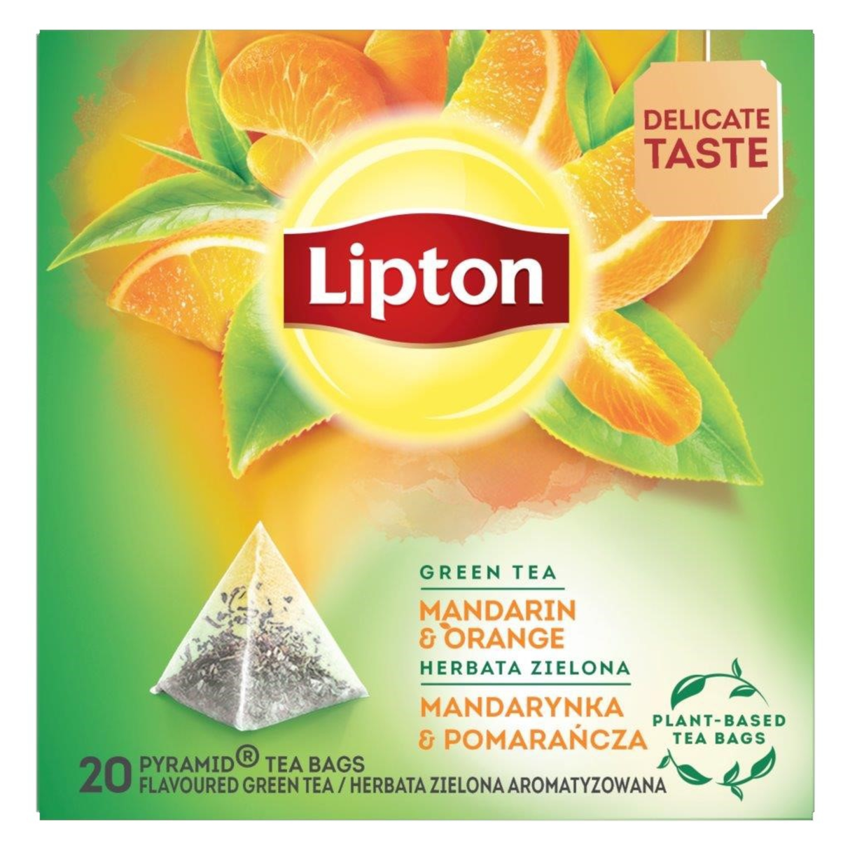 LIPTON Mandarin Orange Flavored Green Tea 20 Silk Pyramid Bags Box
