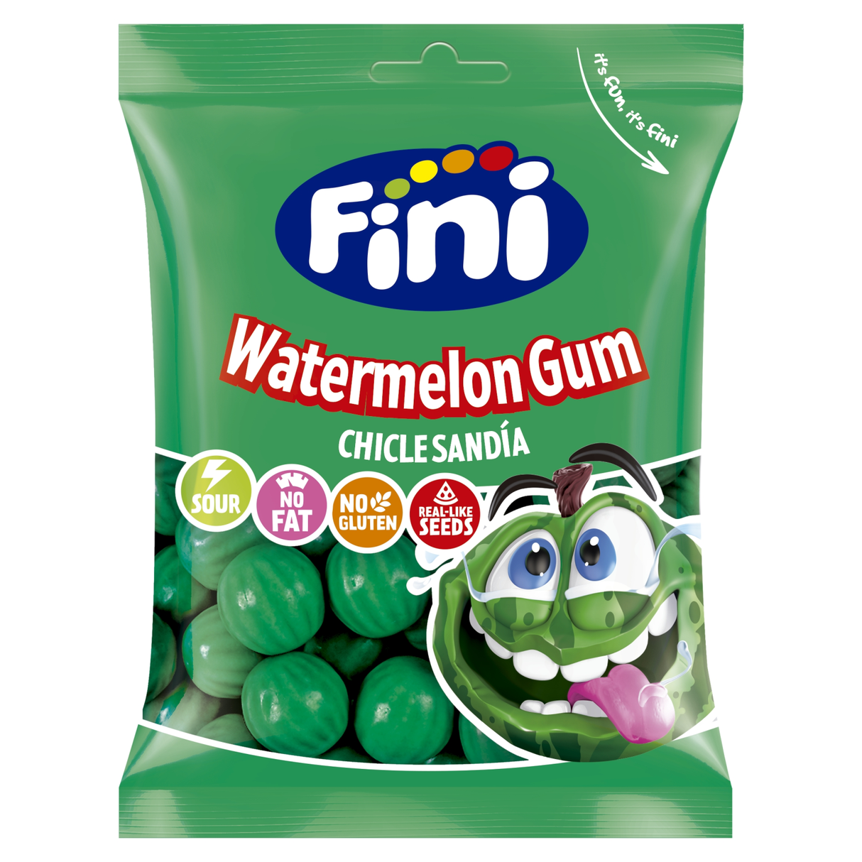 FINI WATERMELON Shape Bubble Gum with Fizzy Seeds Filling 90g 3.2oz