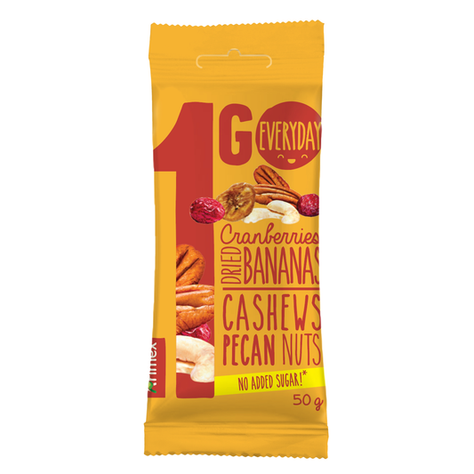 1GO Cranberries Banana Cashews Pecan Trail Mix Nuts Snack Pouch 50g 1.76oz