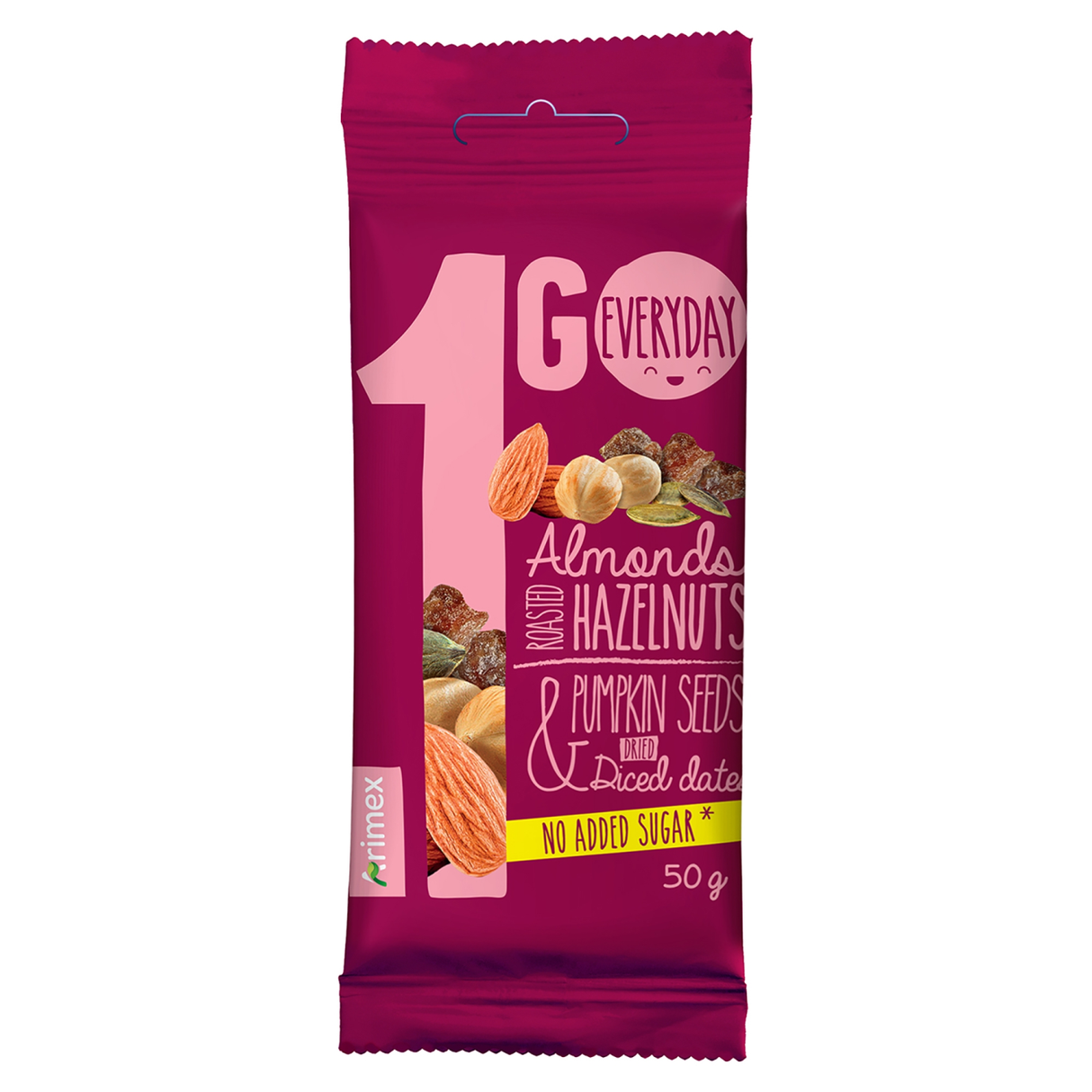 1GO Almonds Hazelnuts Pumpkin Diced Dates Trail Mix Nuts Snack Pouch 50g 1.76oz