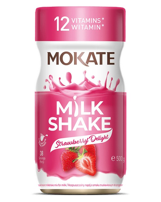 MOKATE MILK SHAKE Mix for Milk Strawberry Delight Flavor 500g 17.6oz