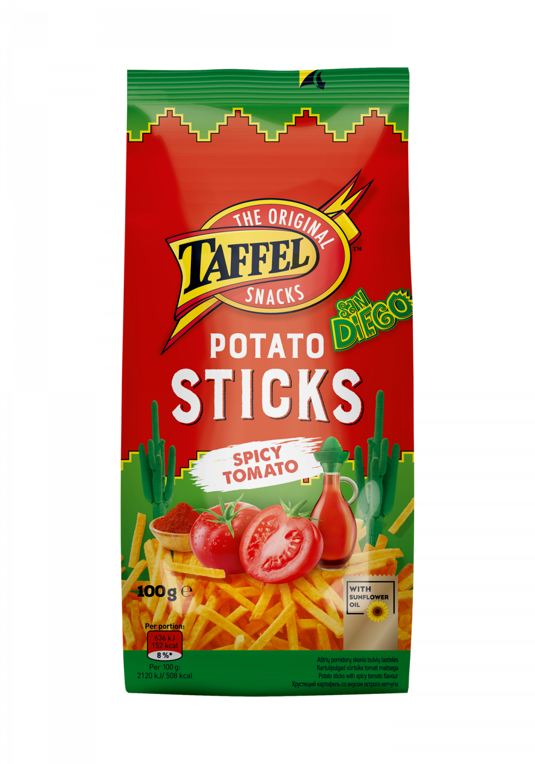 TAFFEL SAN DIEGO SPICY TOMATO Flavor Potato Chips Sticks 100g