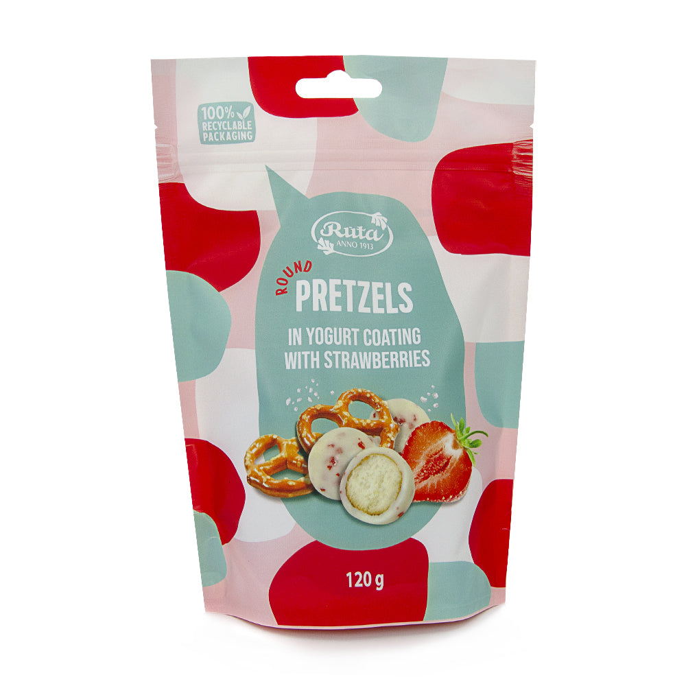RUTA Dragee Round Pretzels in Yogurt Coating with Strawberries 120 g