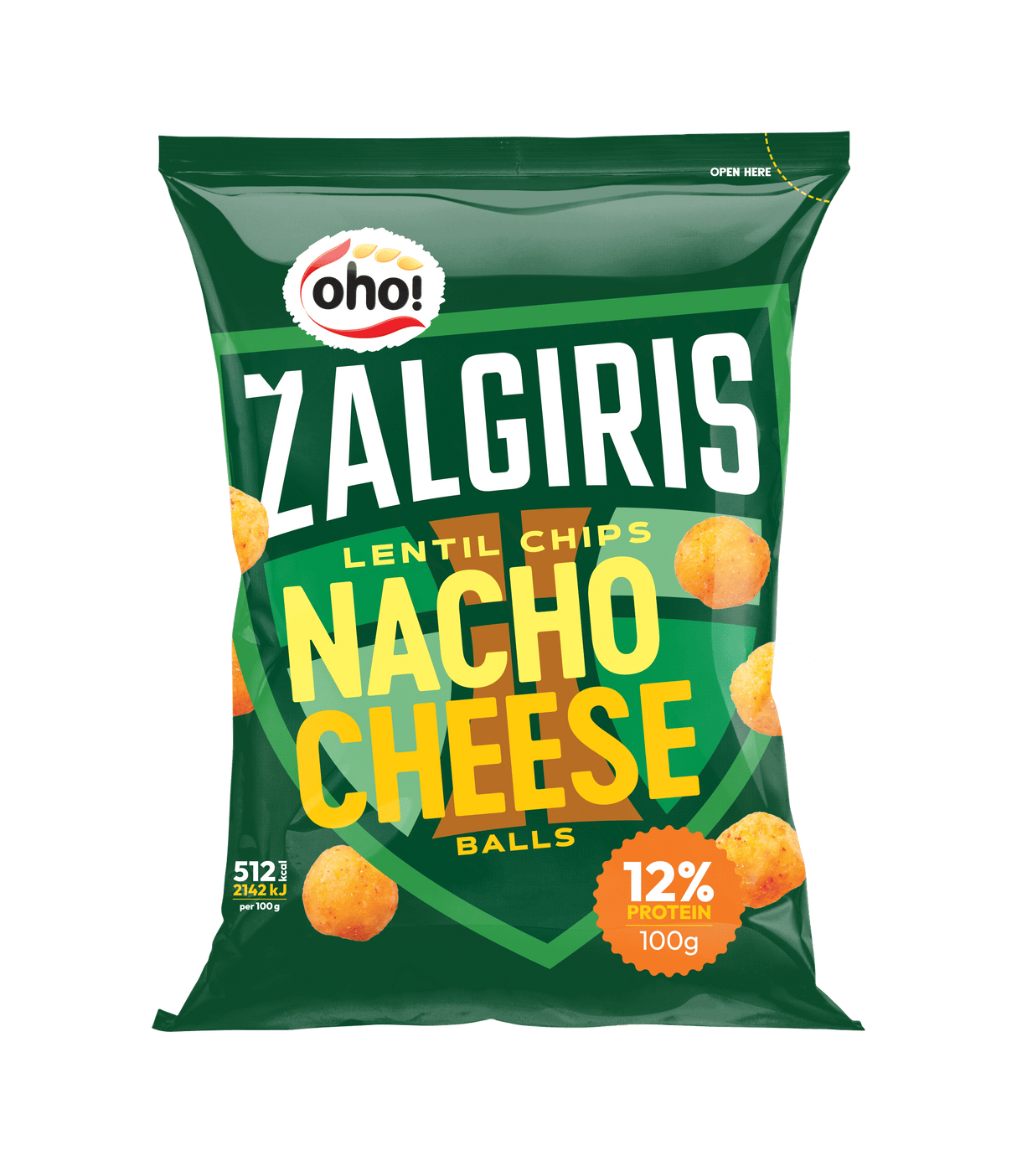 OHO! ŽALGIRIS Nacho Cheese Flavor Lentil Chips 100g