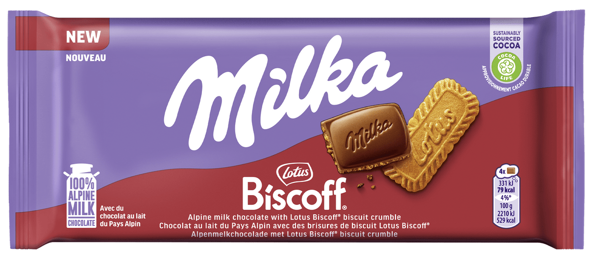 MILKA BISCOFF Alpine Milk Chocolate Bar with Biscuit Crumble 90g 3.1oz