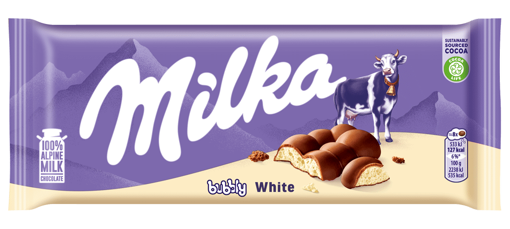 MILKA BUBBLY WHITE Alpine Milk Chocolate Bar 95g