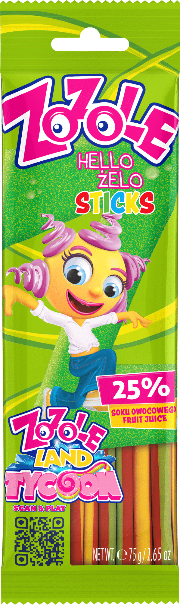 ZOZOLE Hello Zelo Fruit Flavor Sticks Gummi Candy 75g