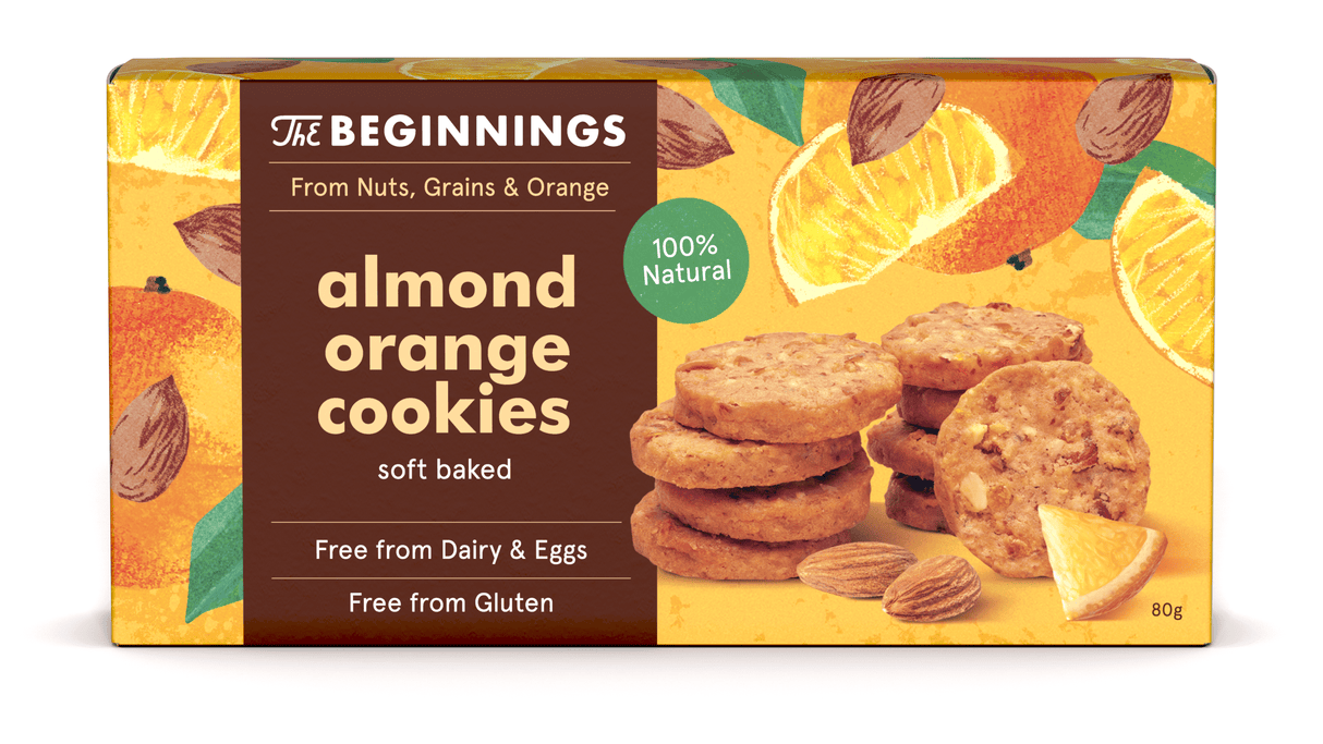THE BEGINNINGS Soft Baked Almond Orange Cookies 100% Natural 80g