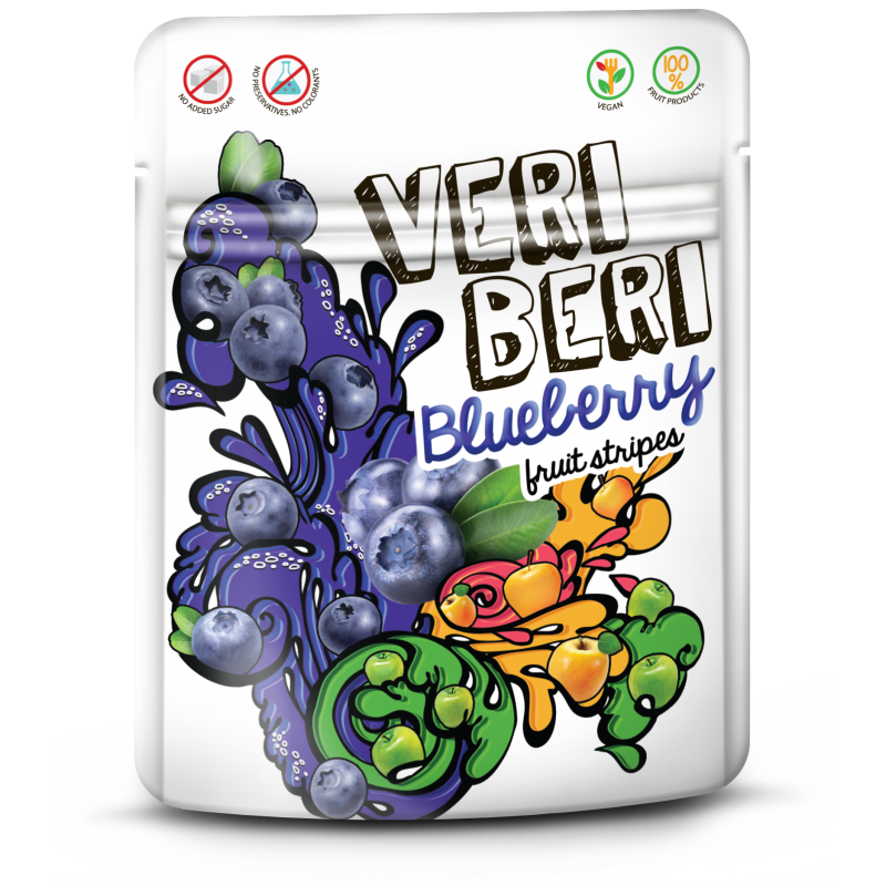 VERI BERI BLUEBERRY 100% Natural Vegan Sugar Free Gummy Stripes 50g 1.7oz