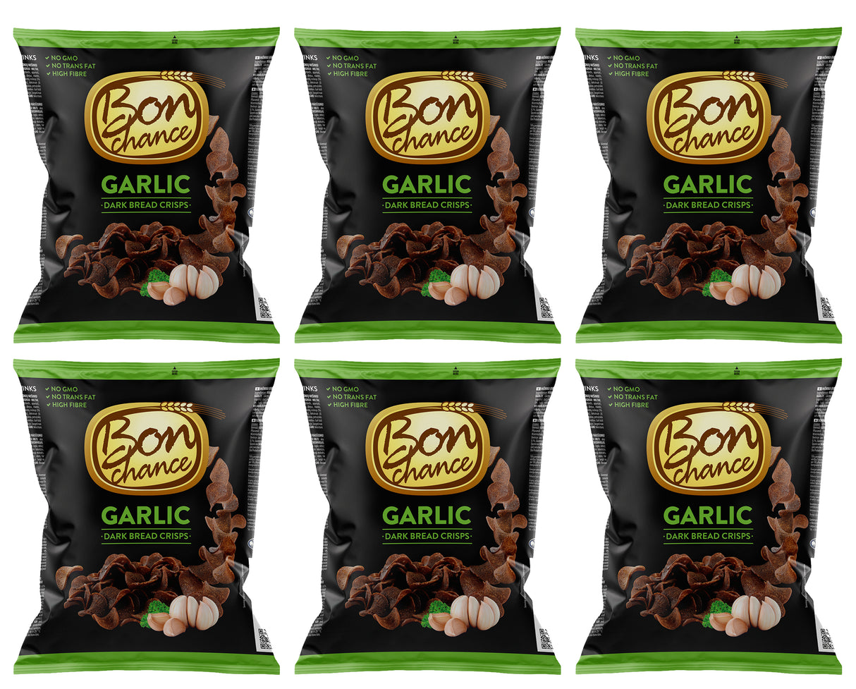 BON CHANCE GARLIC Flavor Baked Dark Bread Crisps Snacks 6 x 120g