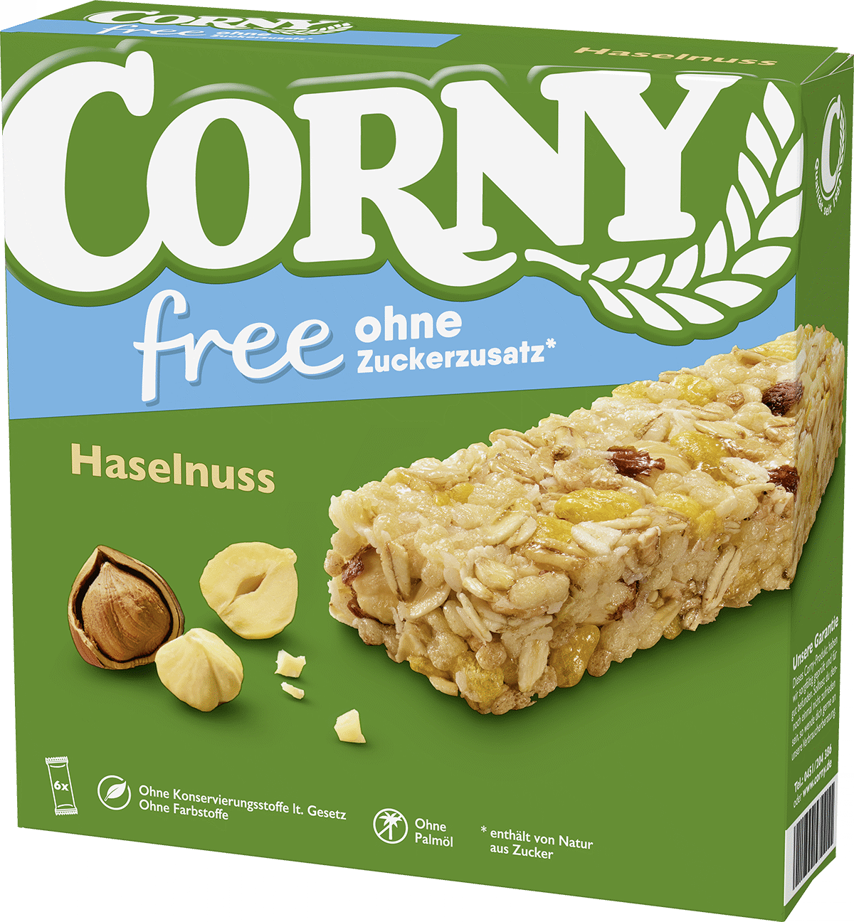CORNY Sugar Free Cereal Bars with Hazelnuts 120g