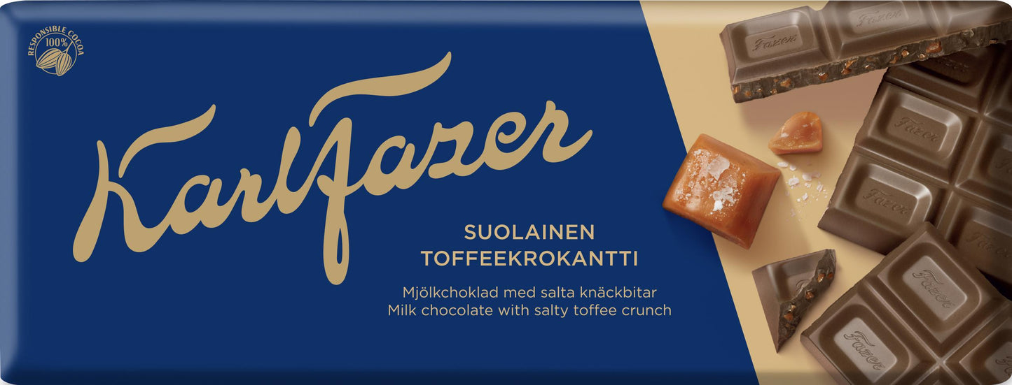 KARL FAZER Milk Chocolate Bar with Salty Toffee Crunch 180g 6.3oz