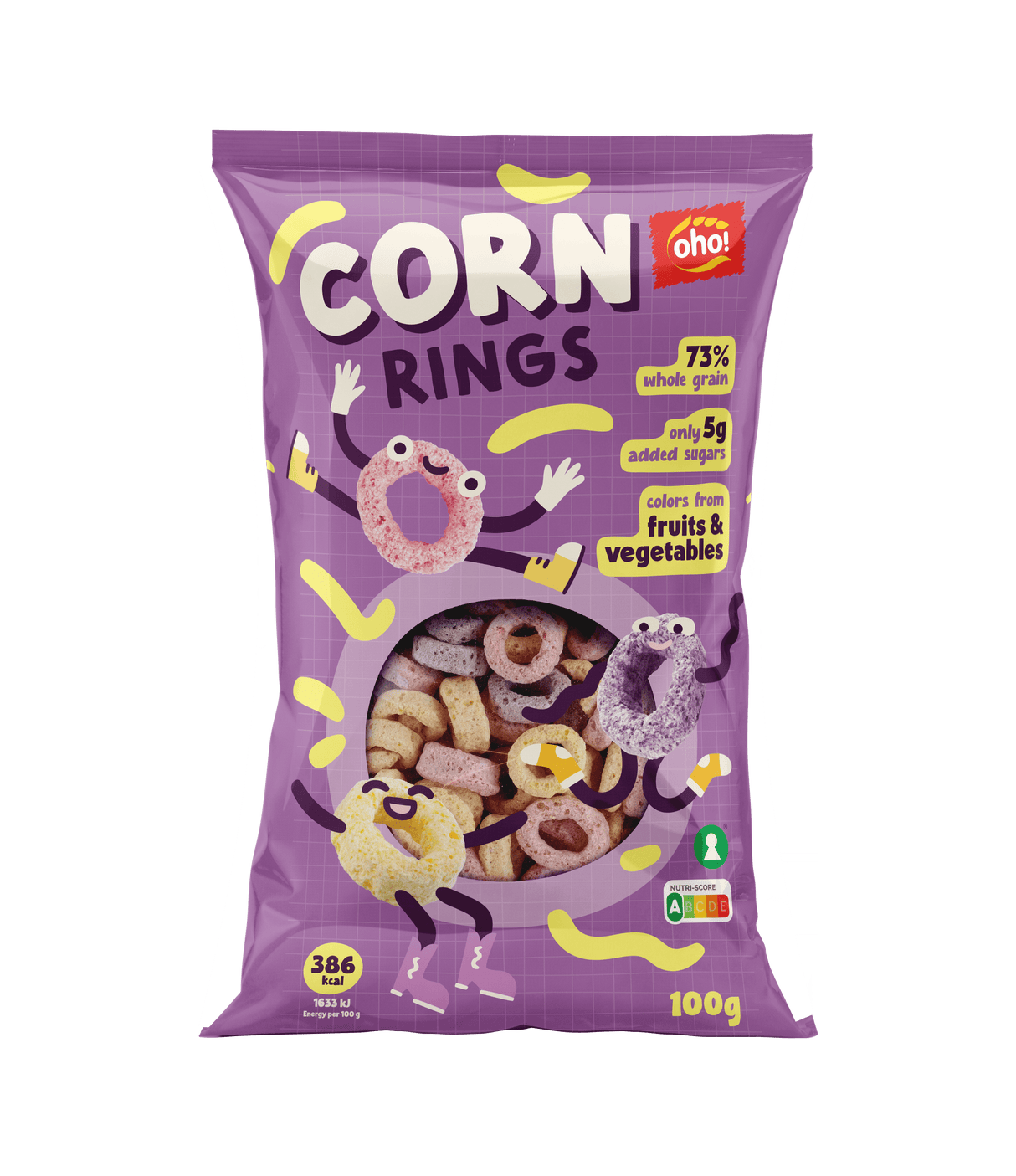 OHO Puffed Wholegrain Corn Rings 100g