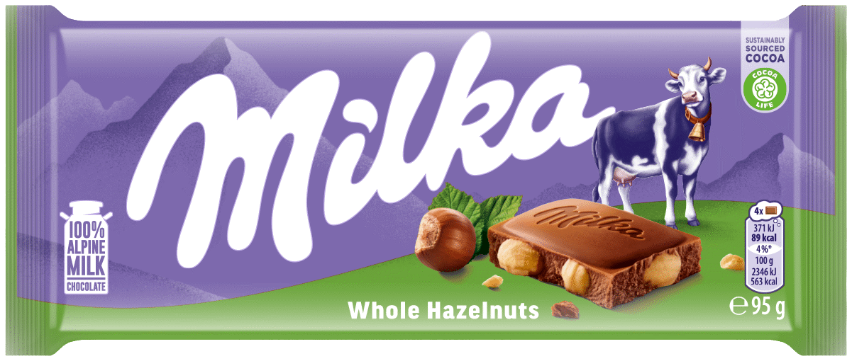 MILKA Alpine Milk Chocolate Bar with Whole Hazelnuts 95g