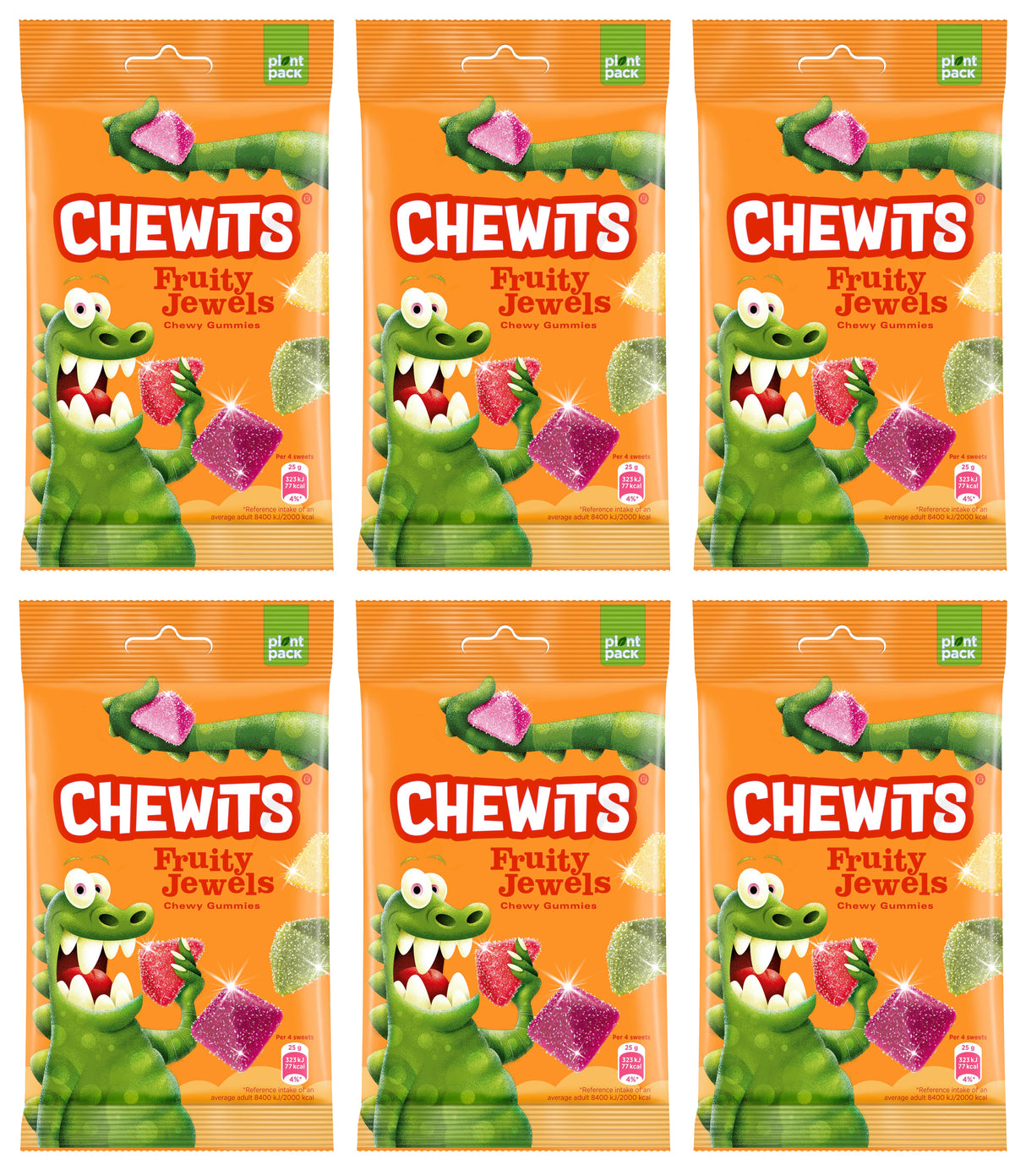 CHEWITS FRUITY JEWELS Sour Fruit Flavor Chewy Gummi Candies 6 x 125g